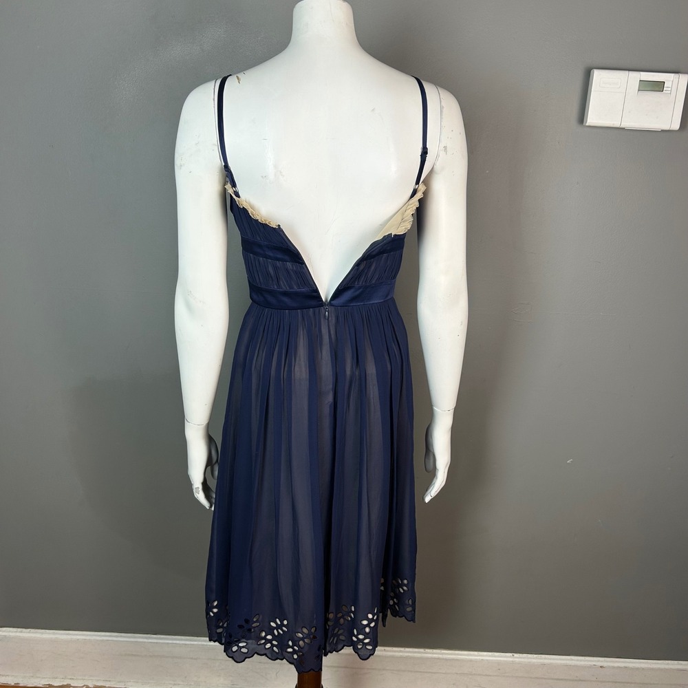 90s Regency Balletcore Silk Slip Dress Size 2 BCBG Blue Chiffon Dainty Cocktail - Picture 9 of 12